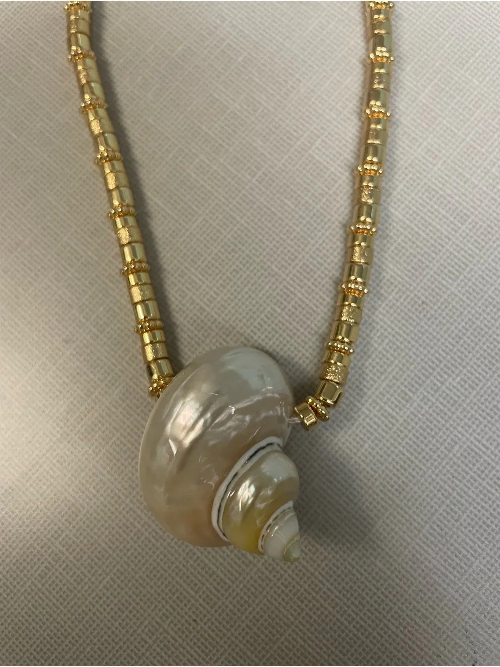 Tuckernuck Gold Bead Necklace with Cream Shell Pendant. - Picture 4 of 8